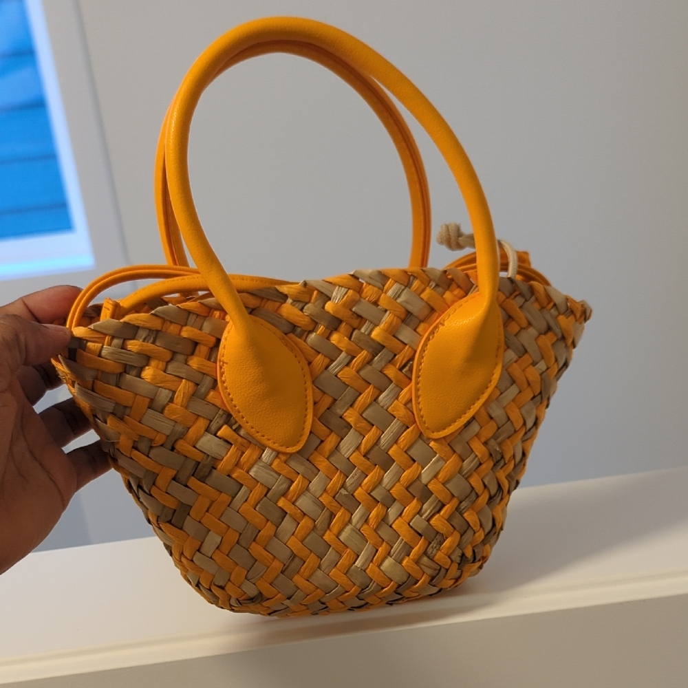 H&M Orange and Tan Woven Tote
